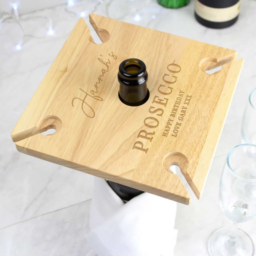 Personalised Free Text Four Wine Glass Holder & Bottle Butler