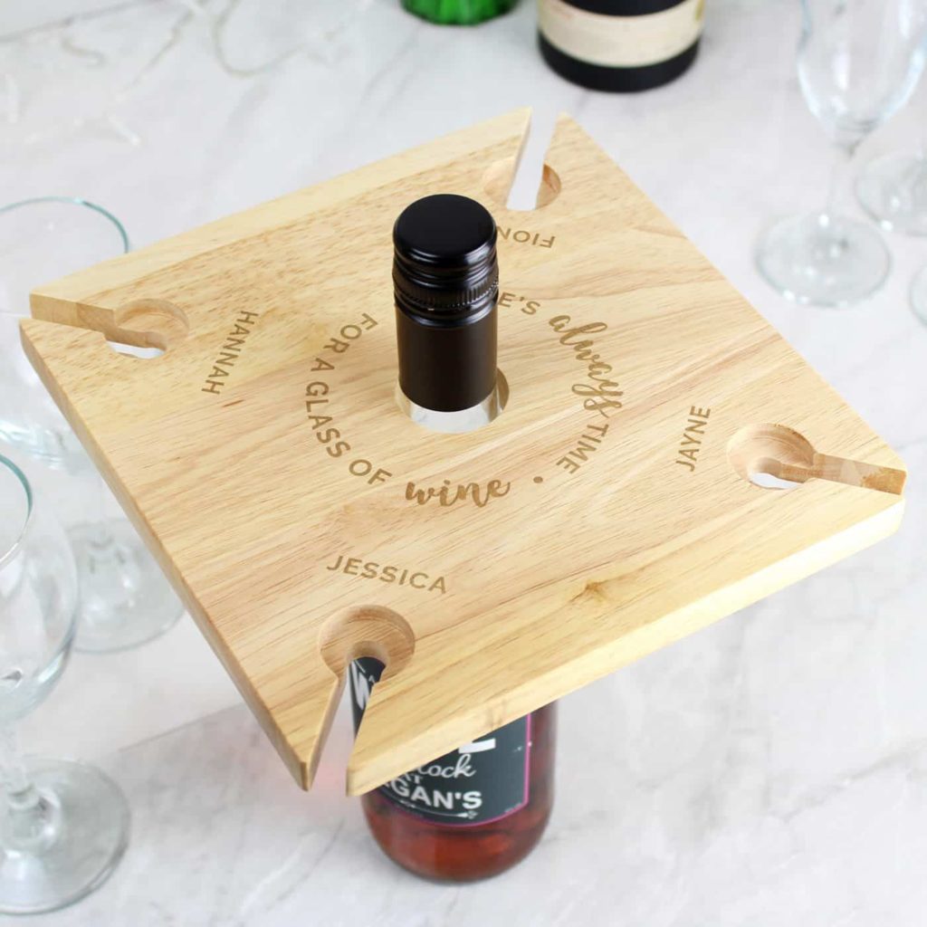 Personalised ...Time For a Glass of Wine Four Wine Glass Holder & Bottle Butler
