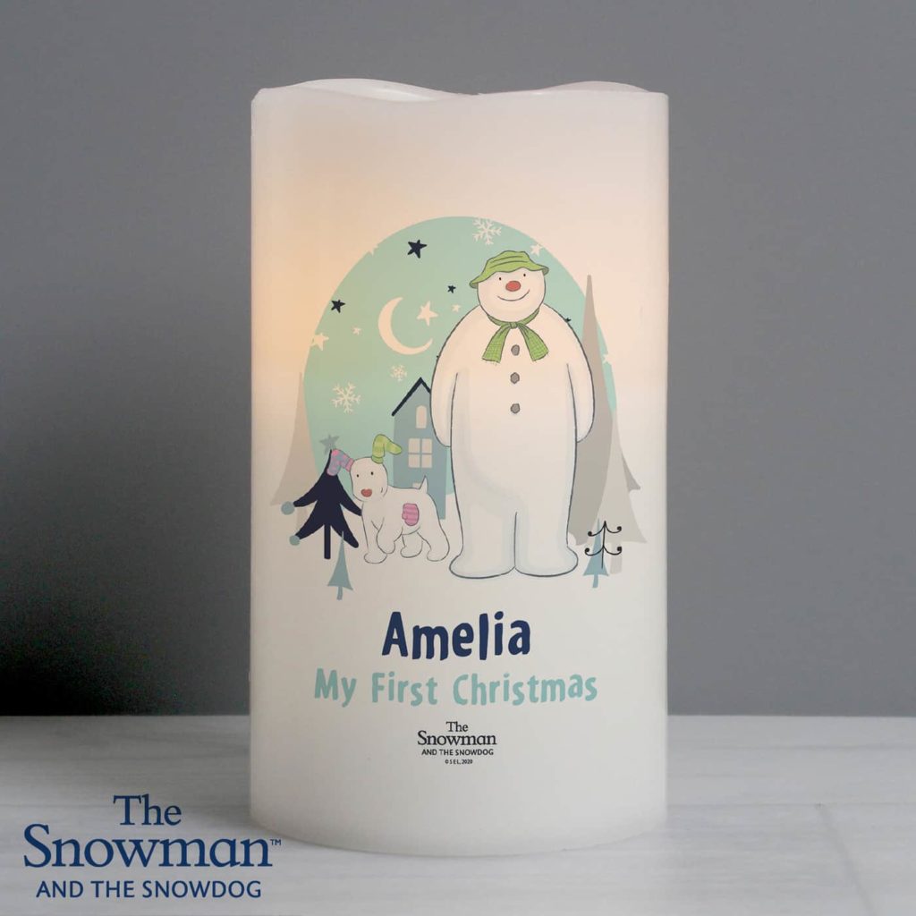Personalised The Snowman and the Snowdog LED Candle