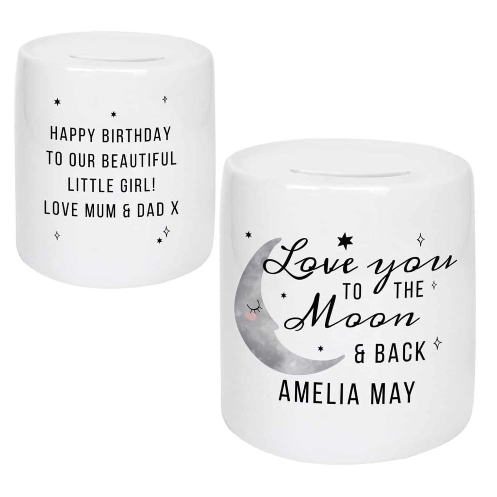 Personalised To the Moon and Back Ceramic Money Box