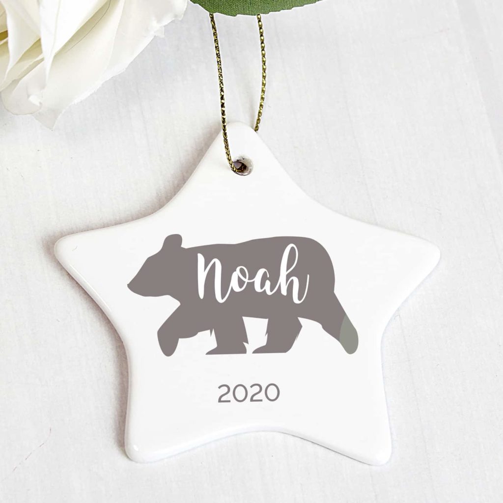 Personalised Polar Bear Ceramic Star Decoration