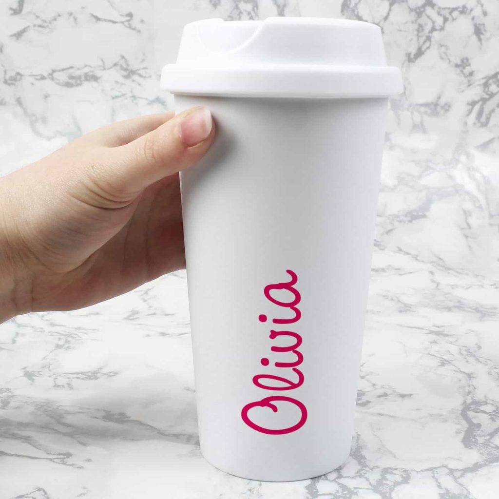 Personalised Pink Name Island Insulated Eco Travel Cup