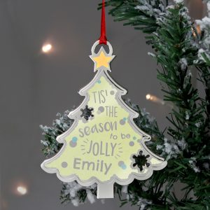 Personalised Tis' The Season To Be Jolly Tree Metal Decoration