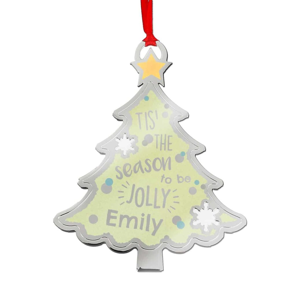 Personalised Tis' The Season To Be Jolly Tree Metal Decoration