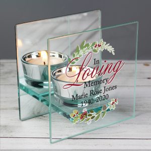 Personalised In Loving Memory Christmas Mirrored Glass Tea Light Candle Holder