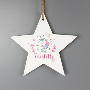 Personalised Unicorn Wooden Star Decoration