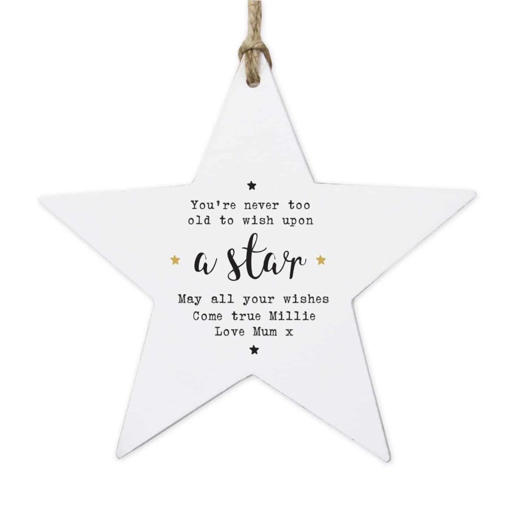 Personalised Wish Upon a Star Wooden Star Decoration