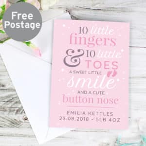 Personalised '10 Little Fingers' Pink Baby Card