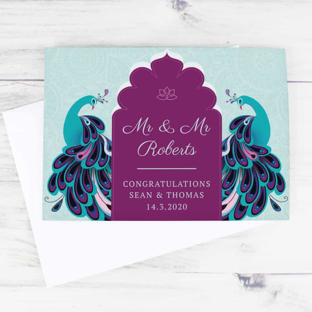 Personalised Peacock Wedding Card