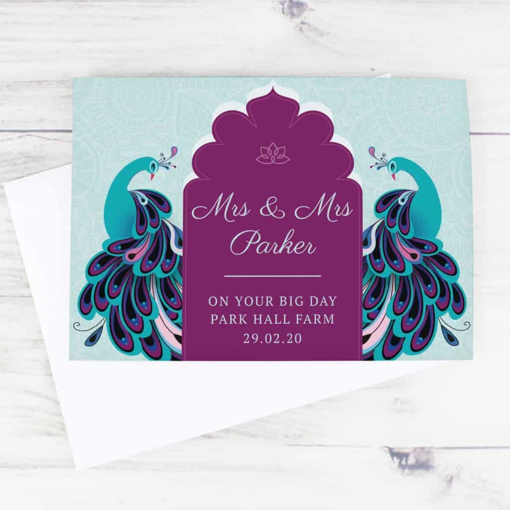 Personalised Peacock Wedding Card