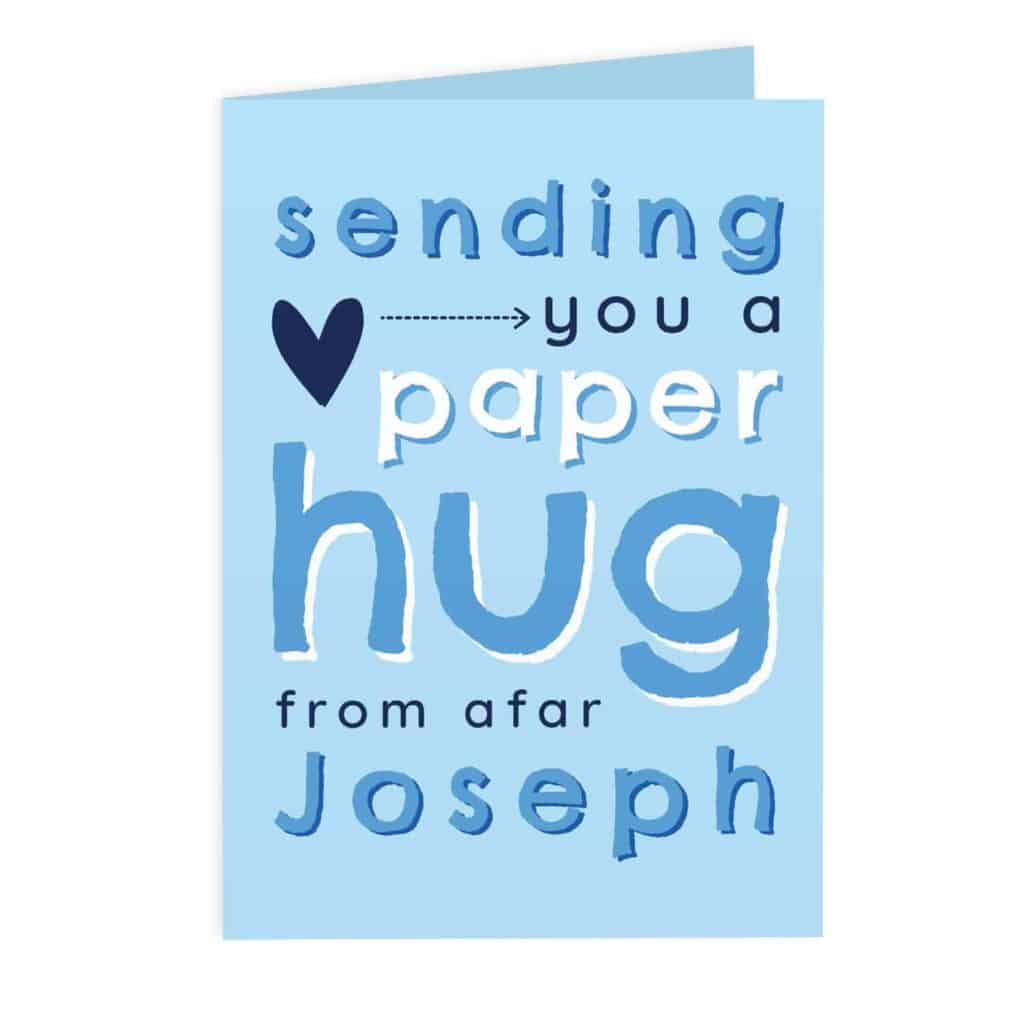 Personalised Blue Hug From Afar Card