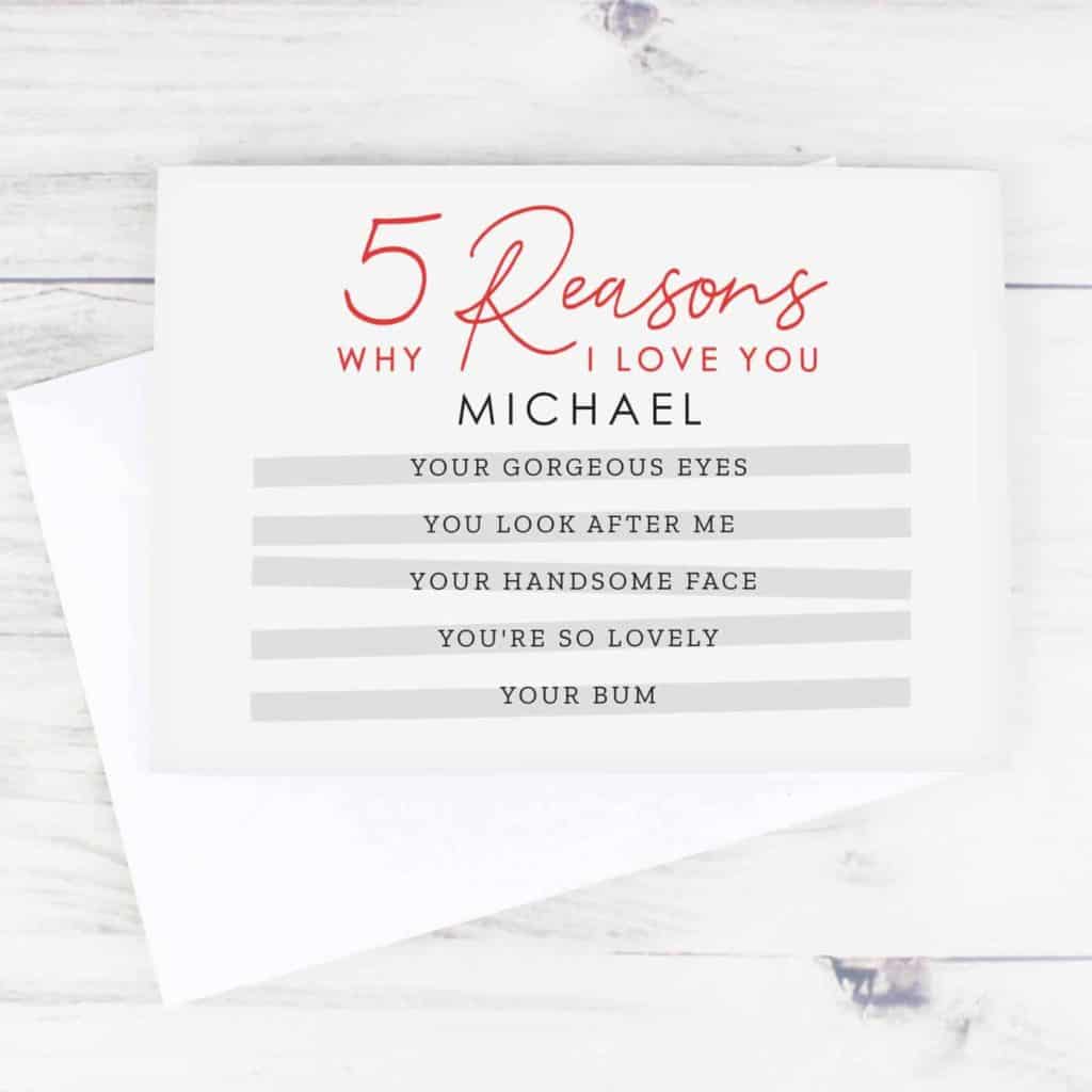 Personalised 5 Reasons Why Card