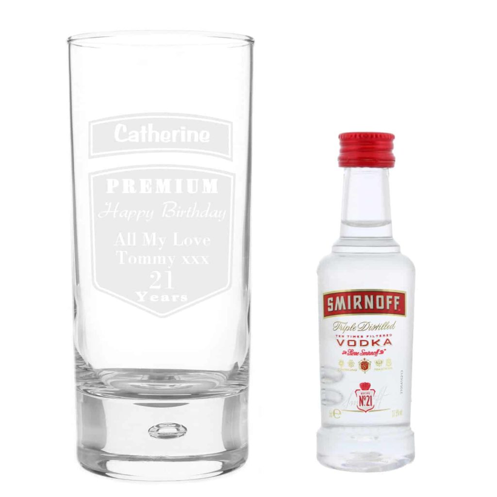 Personalised Premium Hi Ball Glass & Vodka Miniature Set