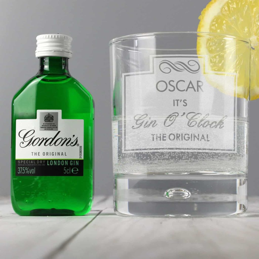 Personalised Gin OClock Glass & Gin Miniature Set
