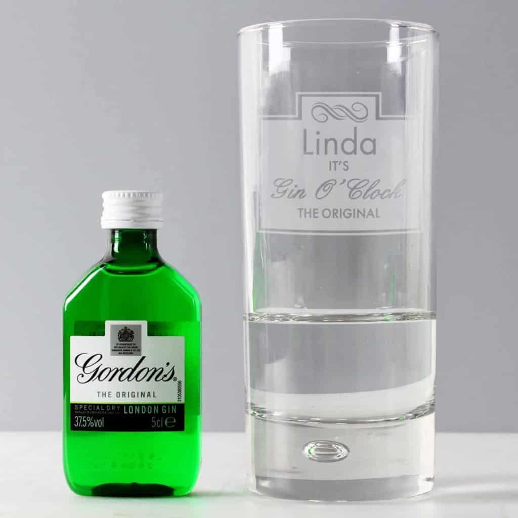 Personalised Gin OClock Hi Ball Bubble Glass & Gin Miniature Set