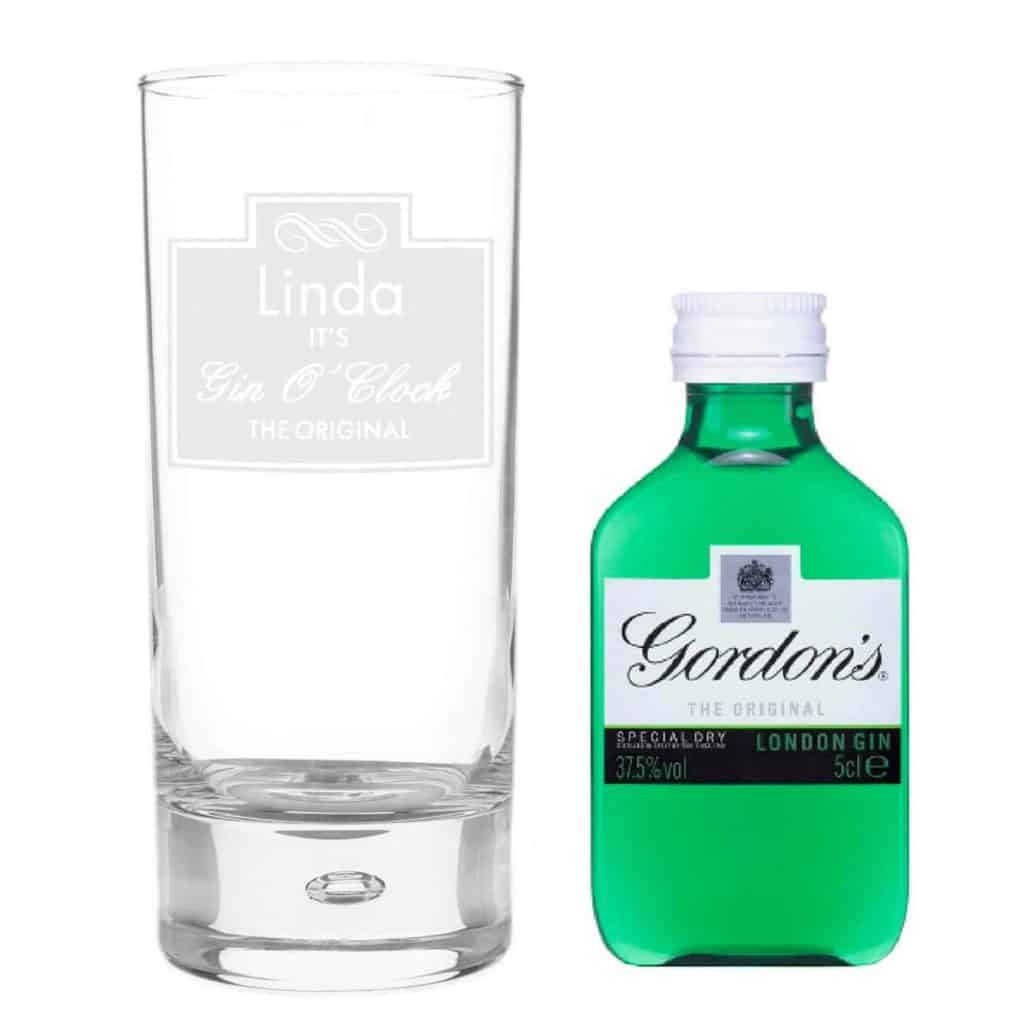 Personalised Gin OClock Hi Ball Bubble Glass & Gin Miniature Set