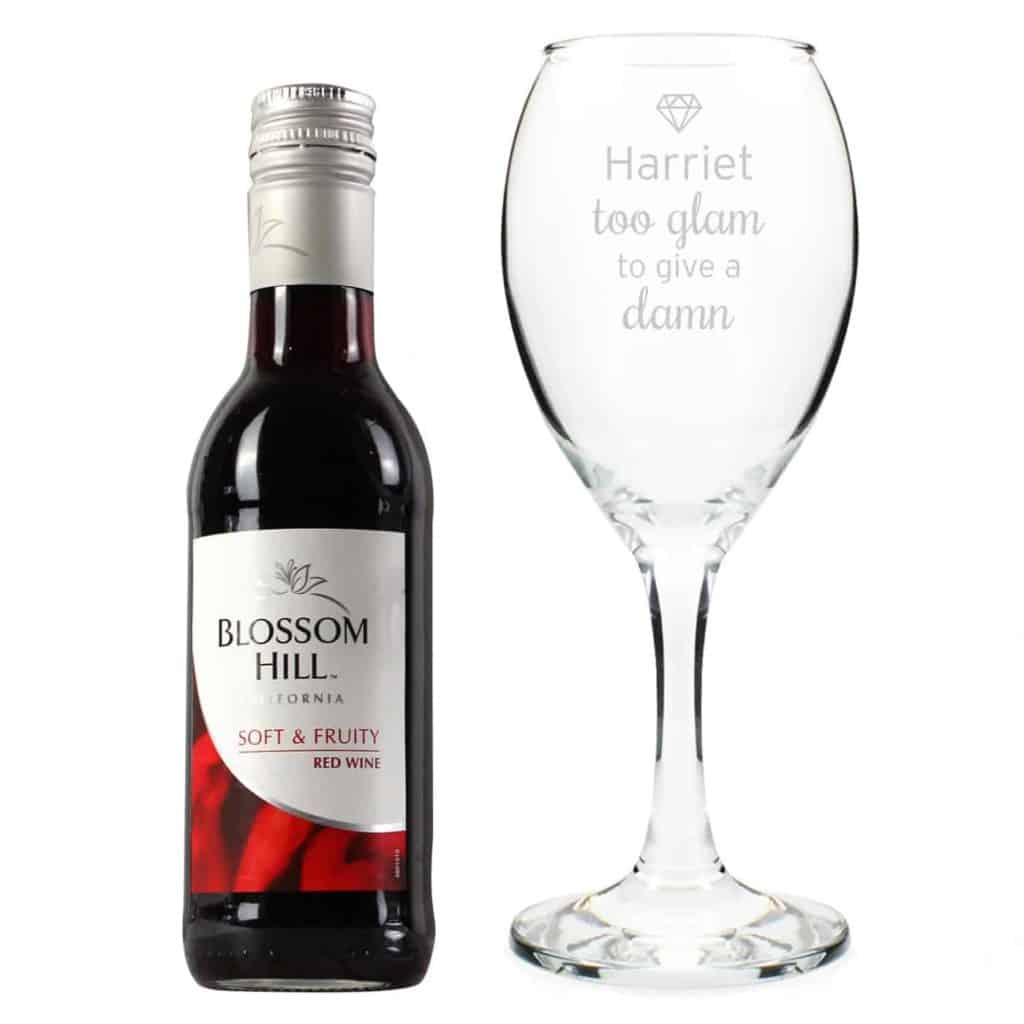 Personalised Red Wine & 'Too Glam to Give a Damn' Wine Glass Set