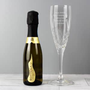 Personalised Cut Crystal and Miniature Prosecco Set