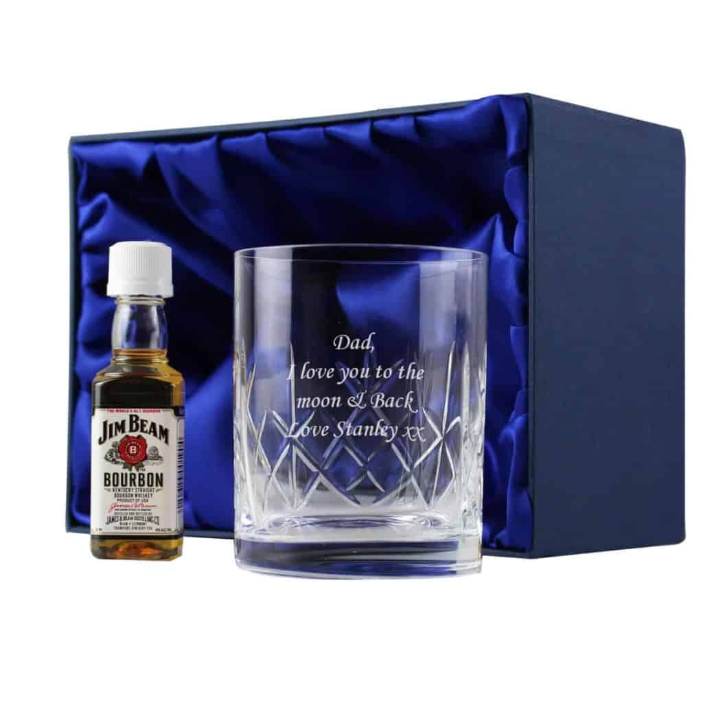 Personalised Cut Crystal Glass & Bourbon Whiskey Miniature Set