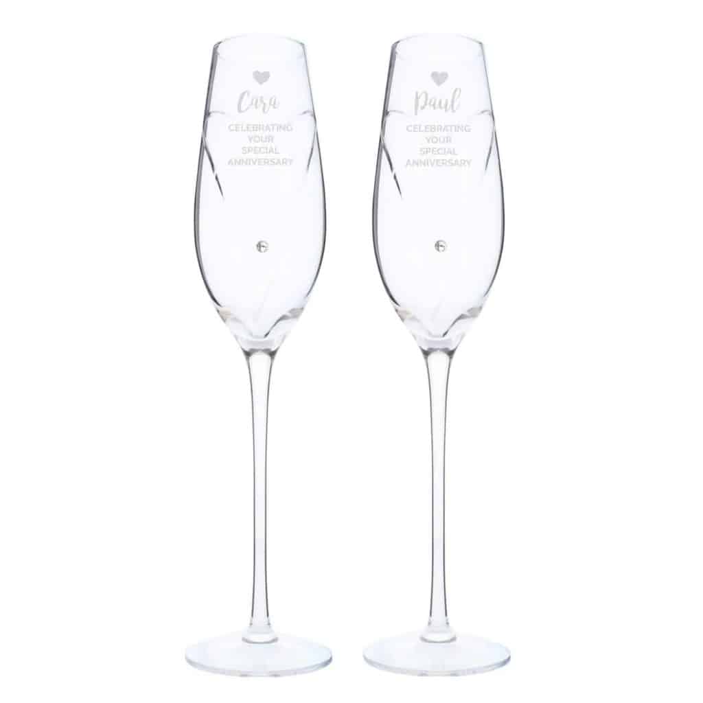 Personalised Hand Cut Heart Celebration Pair of Flutes with Swarovski Elements in Gift Box