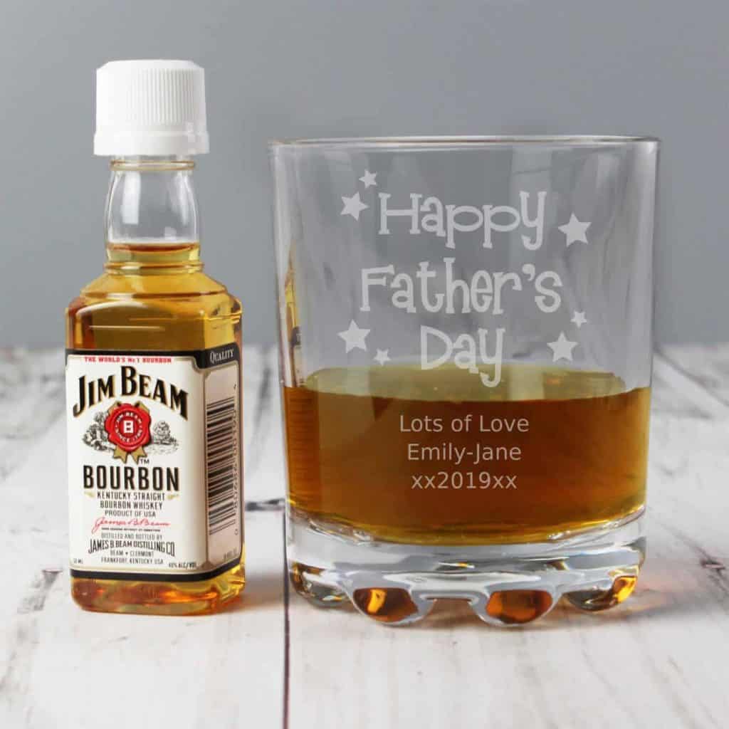 Personalised Happy Father's Day Glass & Bourbon Whiskey Miniature Set