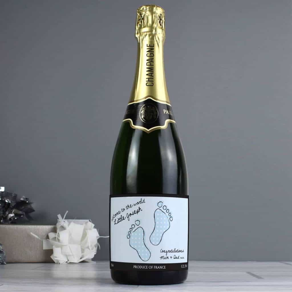 Personalised Baby Footprint Blue  Champagne