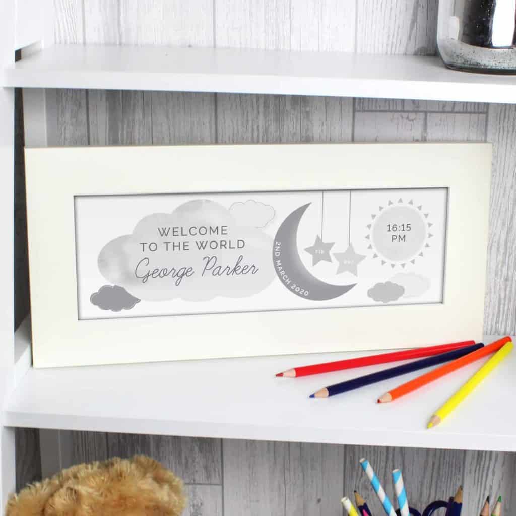 Personalised New Baby Moon & Stars Name Frame