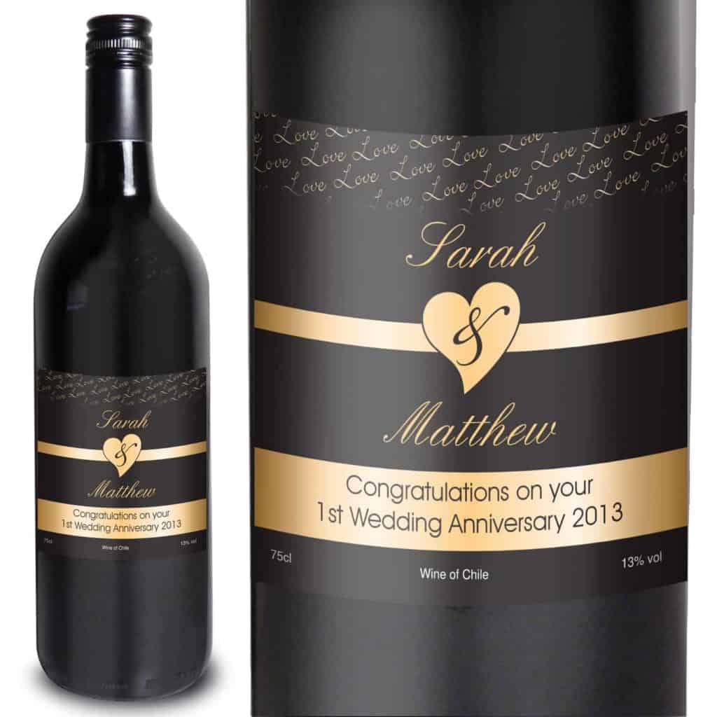 Personalised Couples Heart Red Wine- Black Design