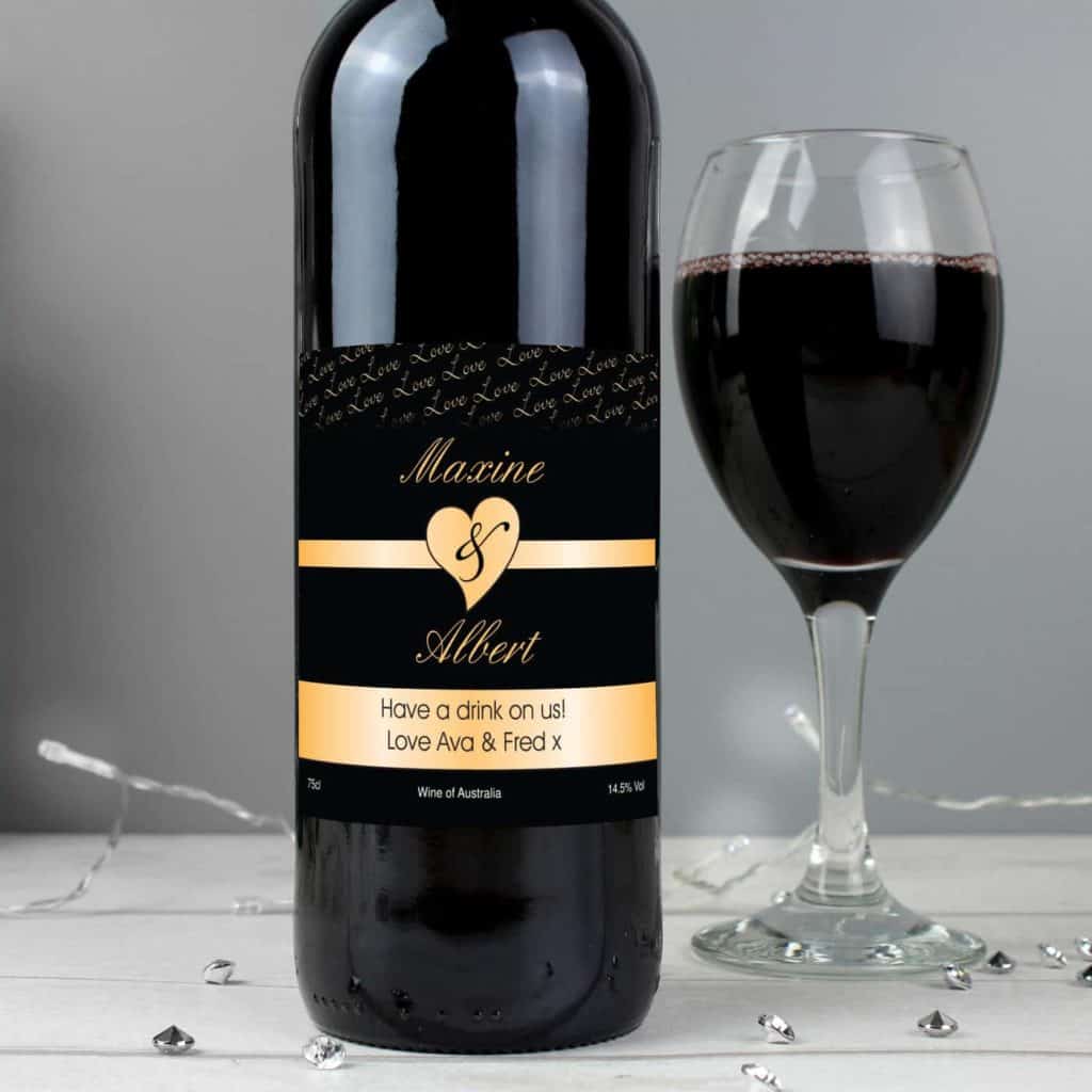 Personalised Couples Heart Red Wine- Black Design