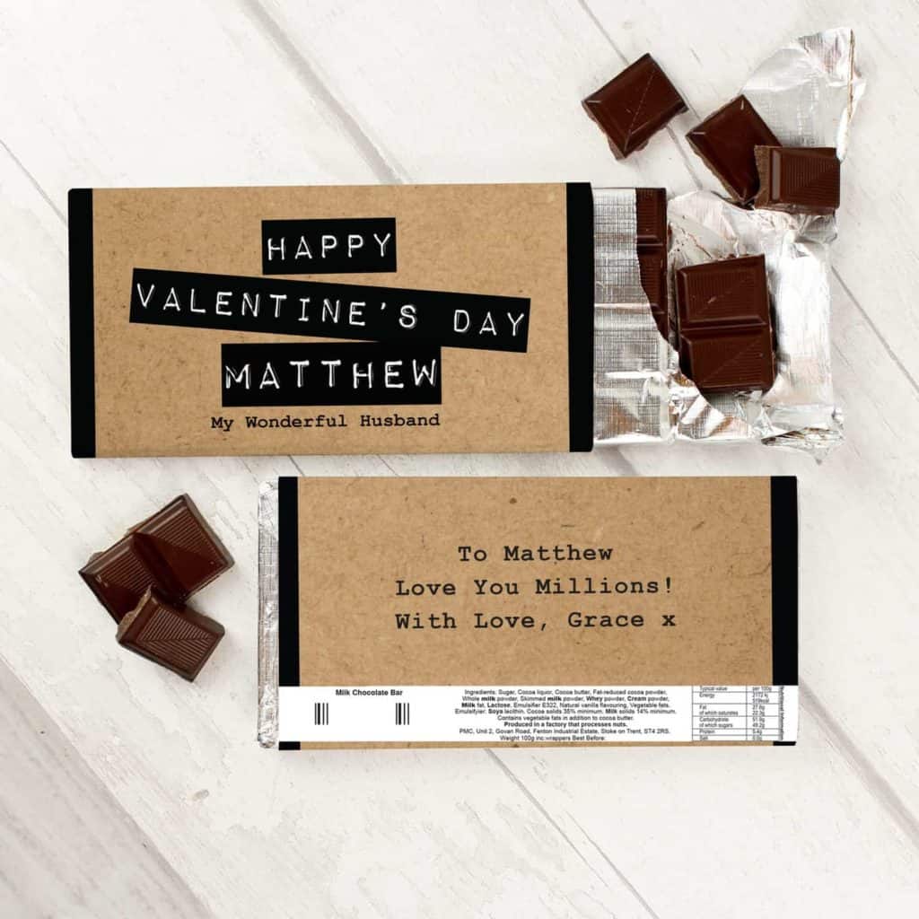 Personalised Valentine's Kraft Design Milk Chocolate Bar