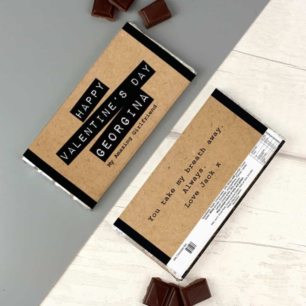 Personalised Valentine's Kraft Design Milk Chocolate Bar