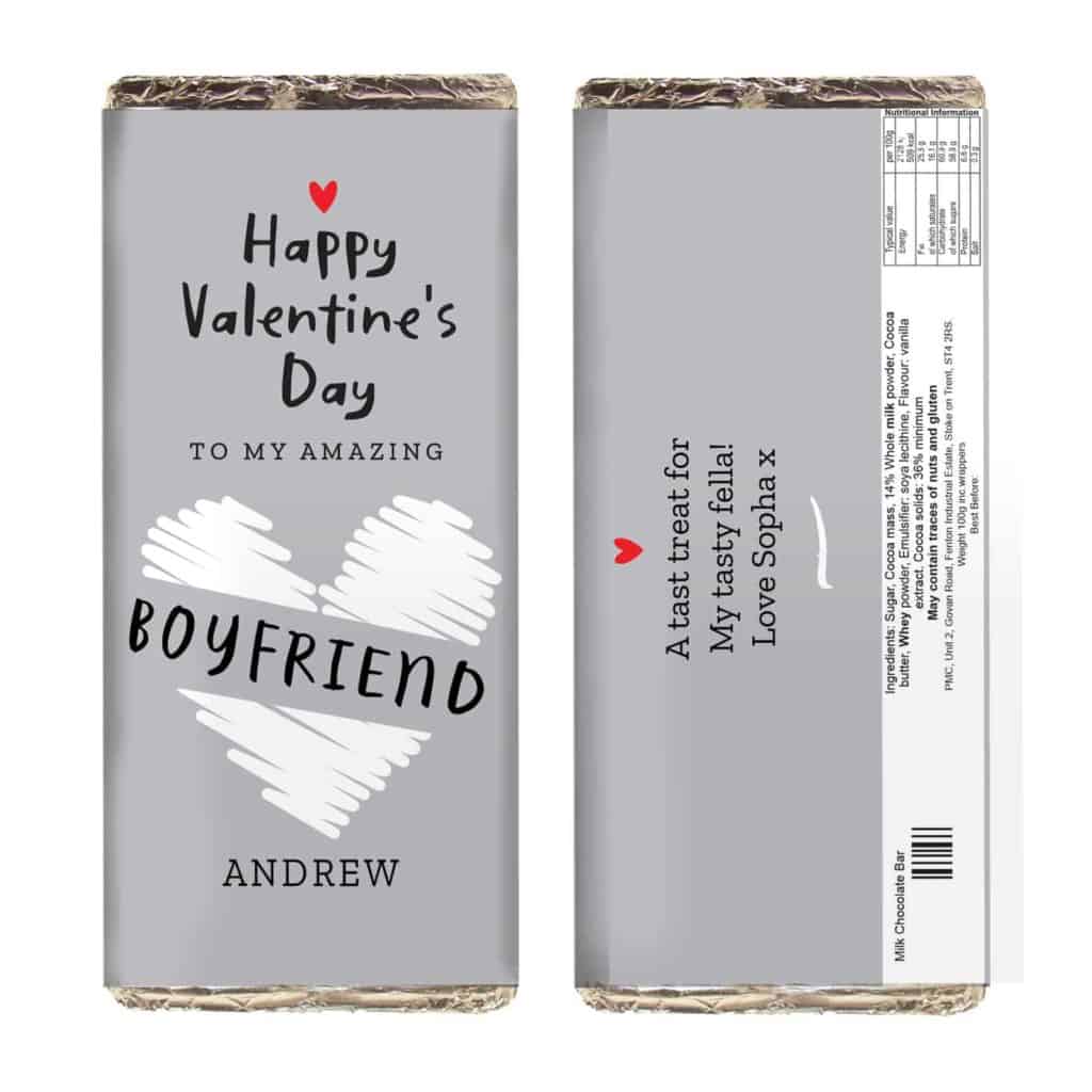 Personalised Valentine's Day Grey Design Milk Chocolate Bar
