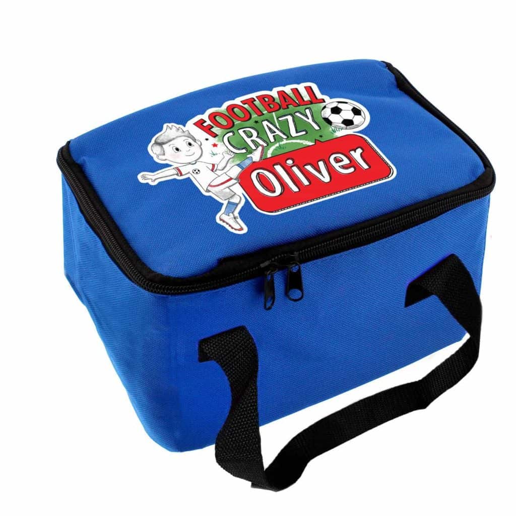 Personalised Football Crazy Blue Lunch Bag