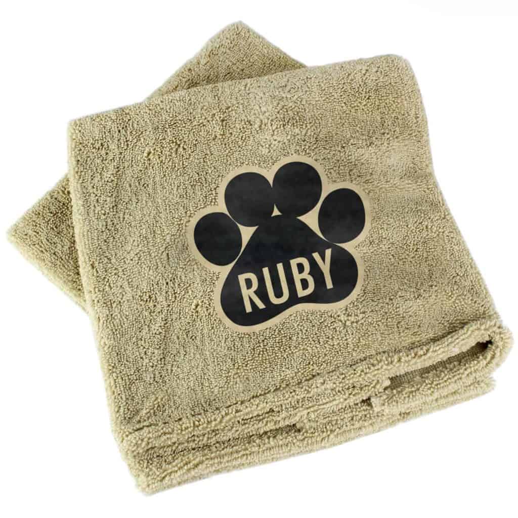 Personalised Paw Print Brown Microfiber Pet Towel