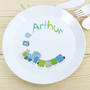 Personalised Patchwork Train Plastic Plate