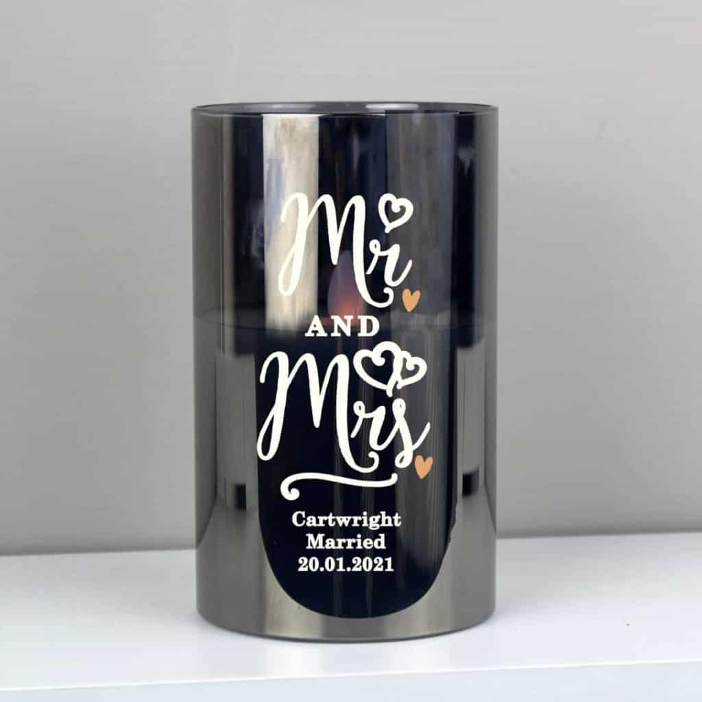 Personalised Mr & Mrs Smoked Glass LED Candle