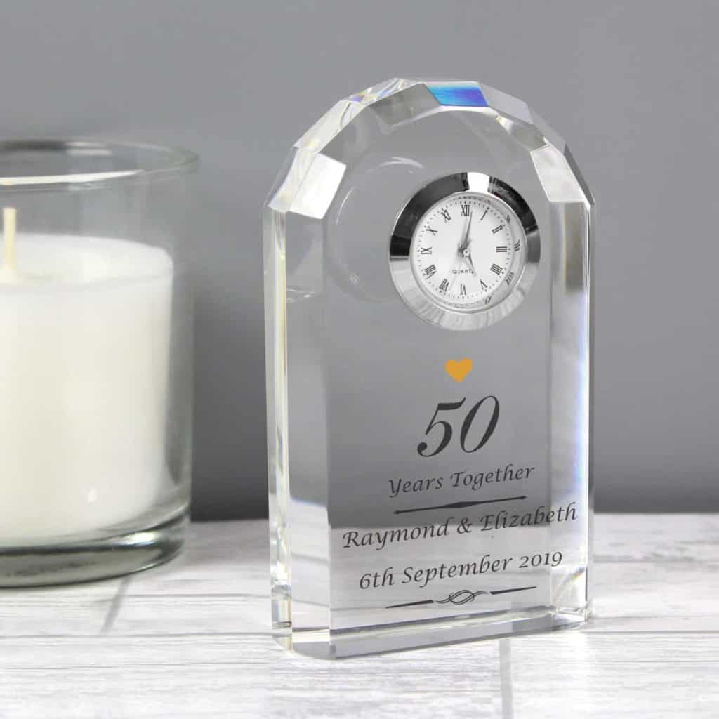 Personalised Golden Anniversary Crystal Clock