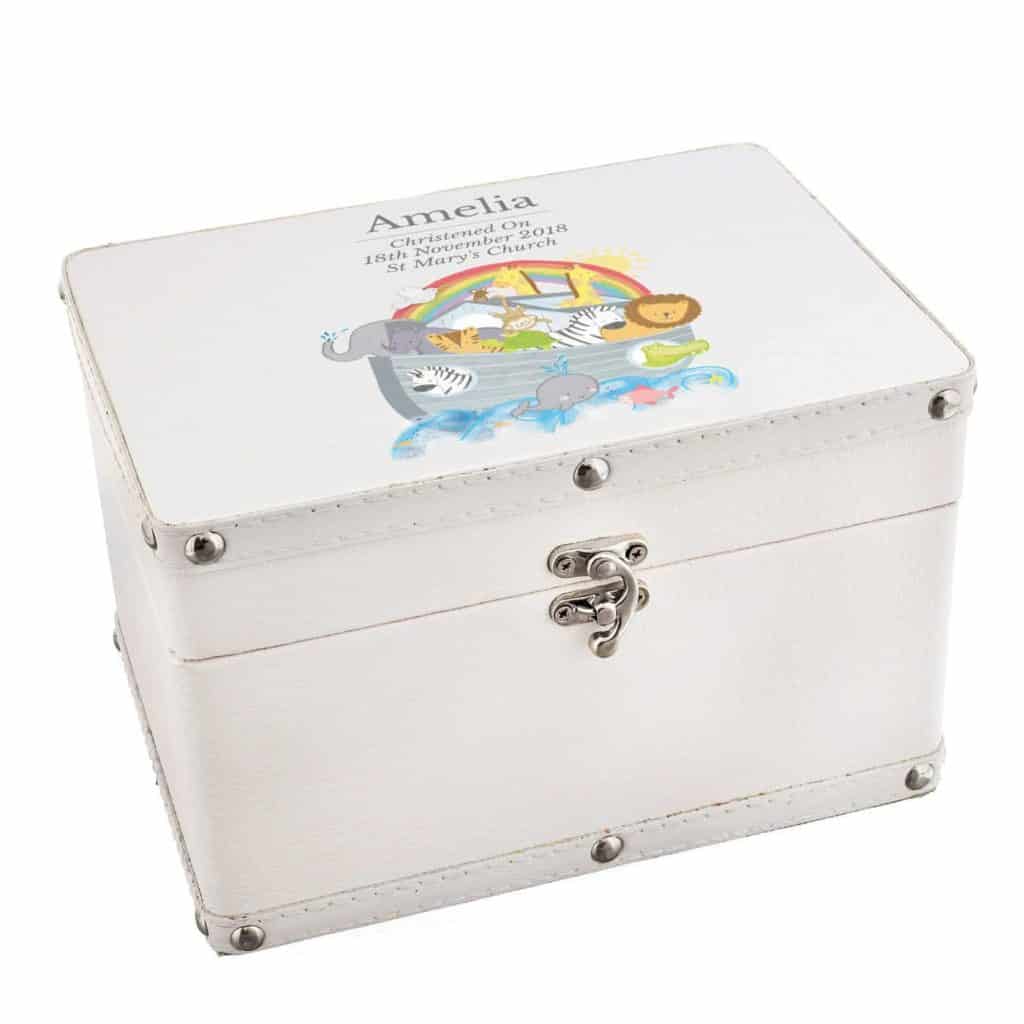 Personalised Noah's Ark White Leatherette Keepsake Box