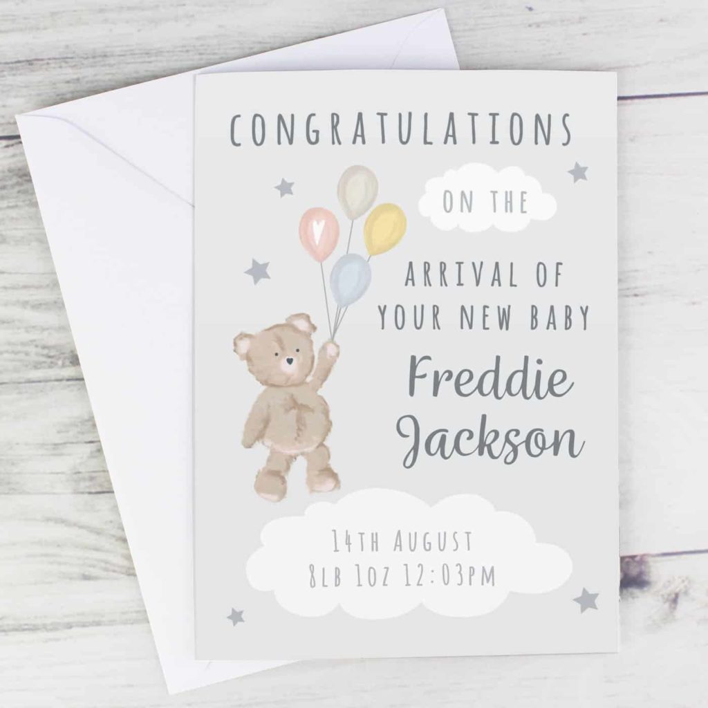 Personalised Teddy & Balloons Card