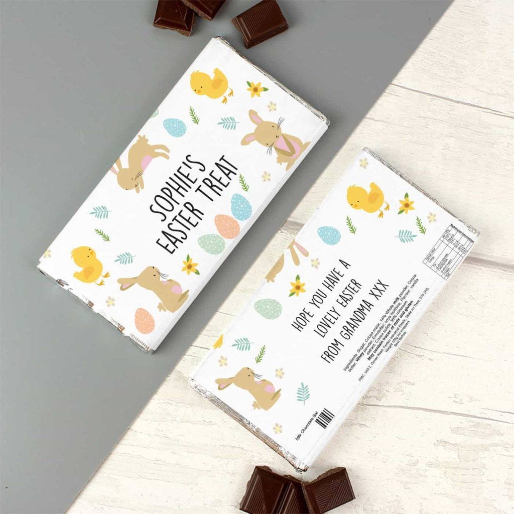 Personalised Easter Bunny & Chick Milk Chocolate Bar