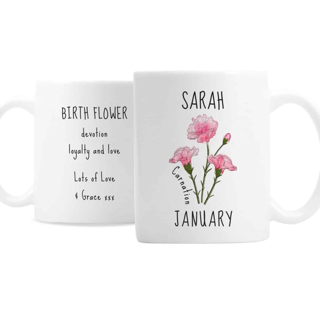 Personalised January Birth Flower - Carnation Mug