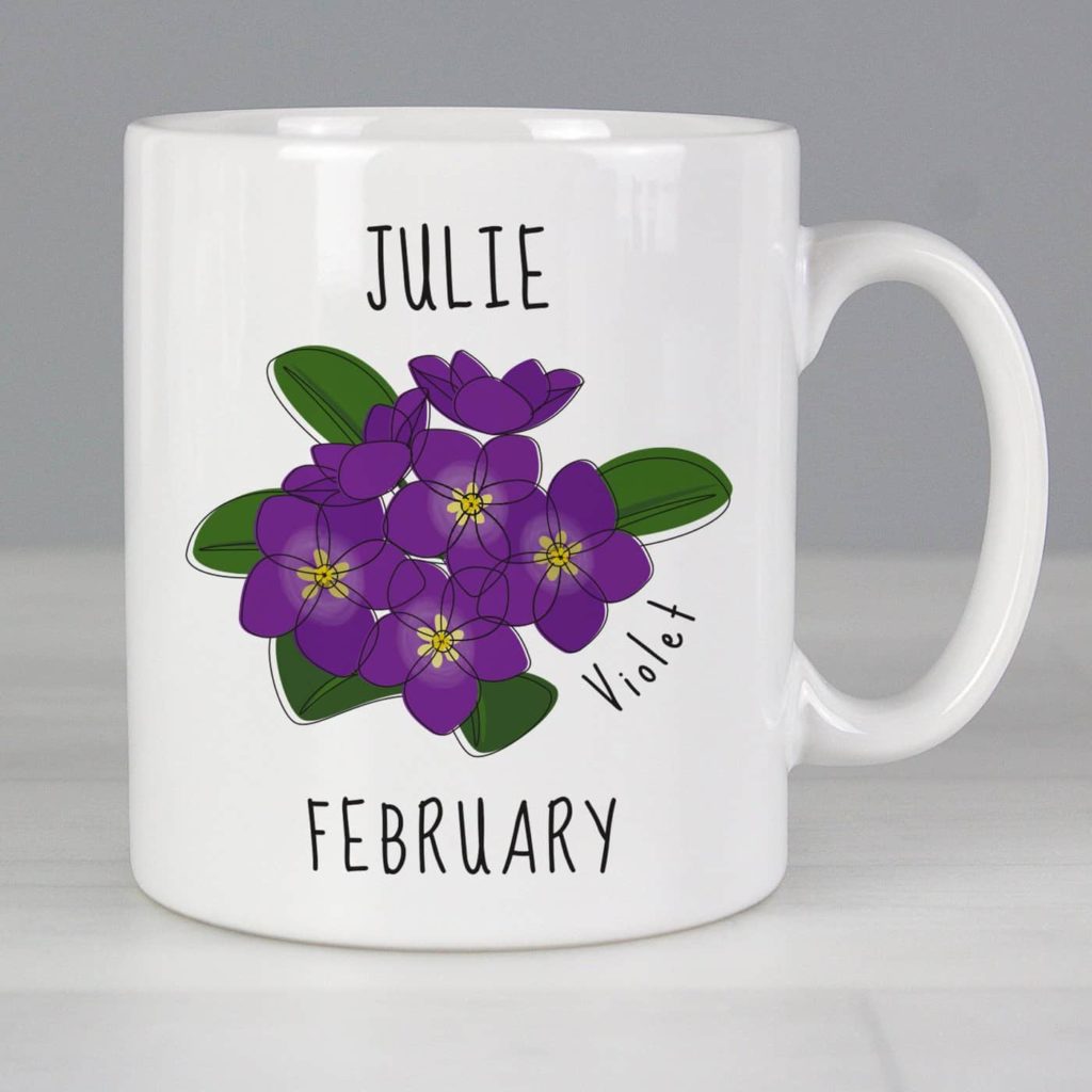 Personalised February Birth Flower - Violet Mug
