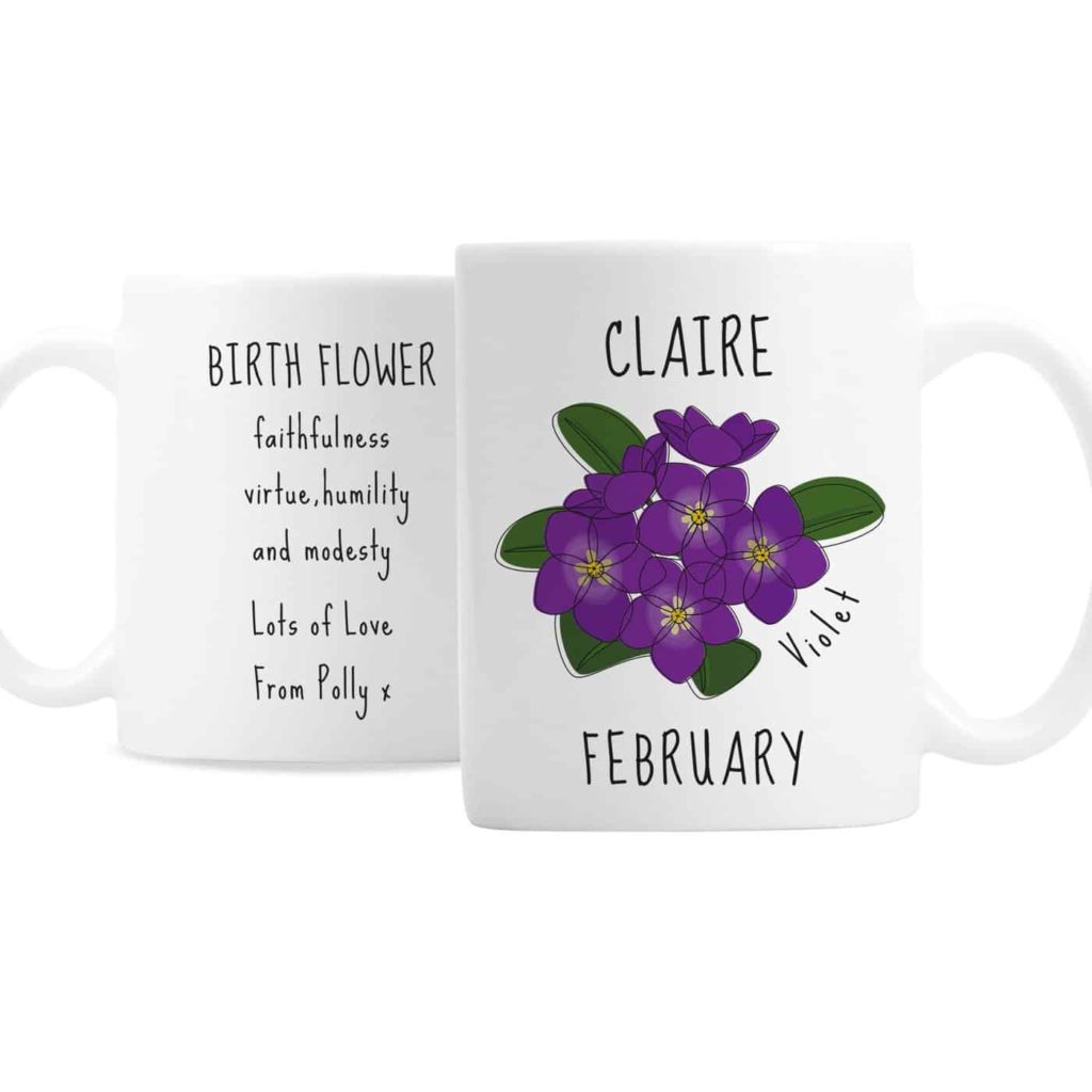 Personalised February Birth Flower - Violet Mug