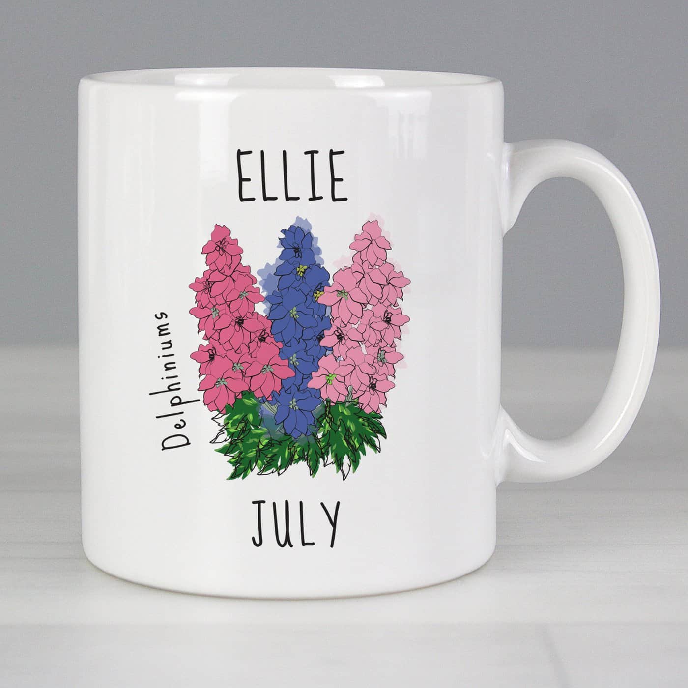 Personalised July Birth Flower - Delphiniums Mug