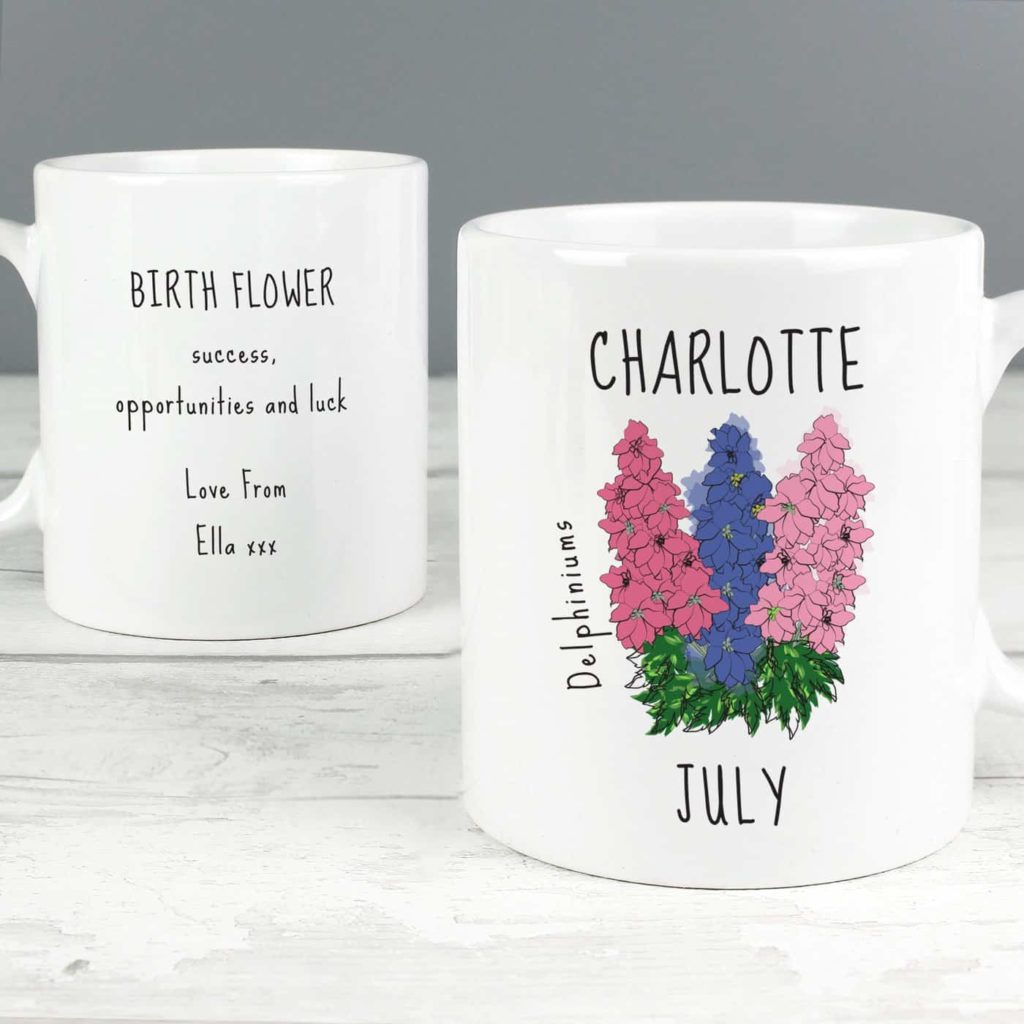 Personalised July Birth Flower - Delphiniums Mug