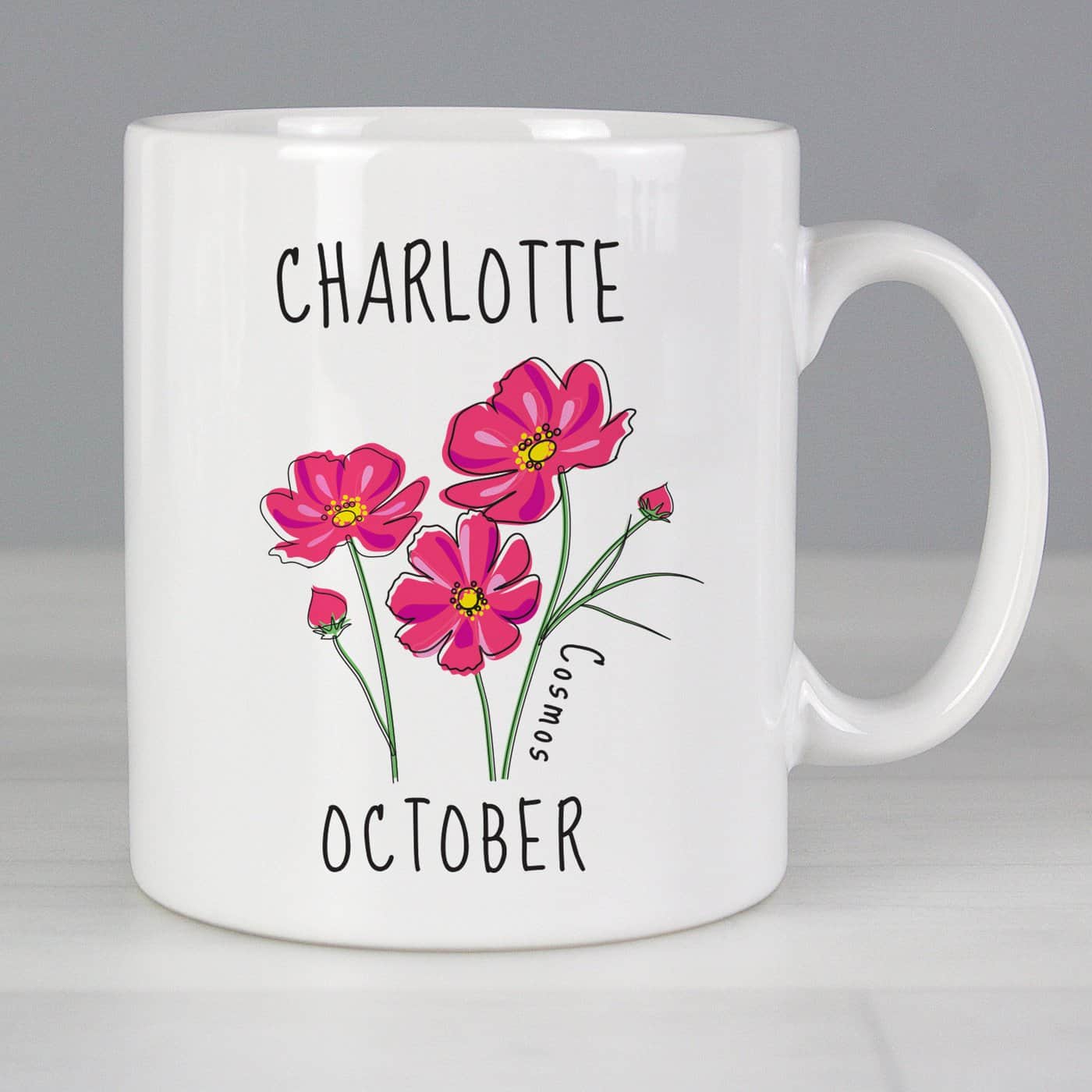 Personalised October Birth Flower - Cosmos Mug