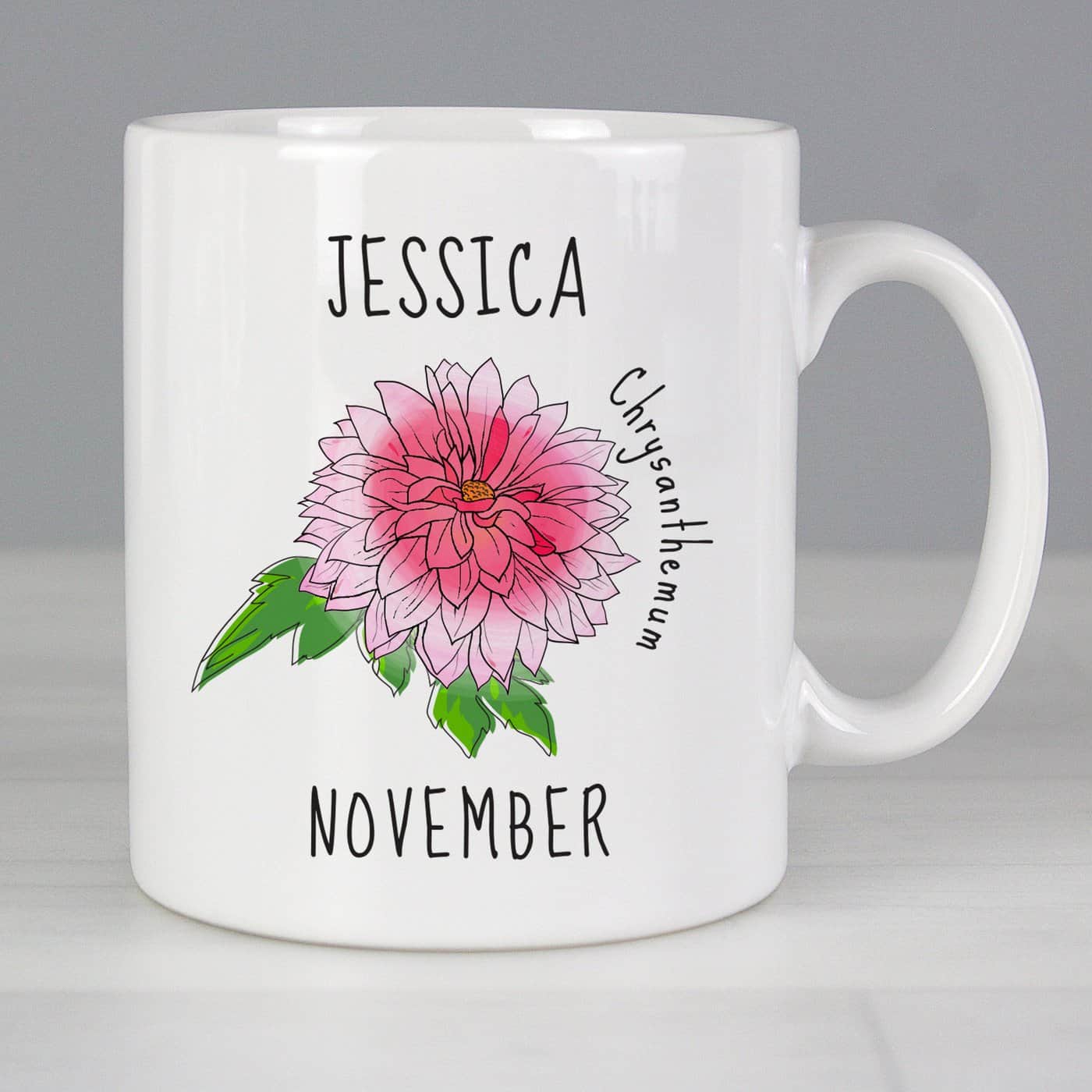 Personalised November Birth Flower - Chrysanthemum Mug