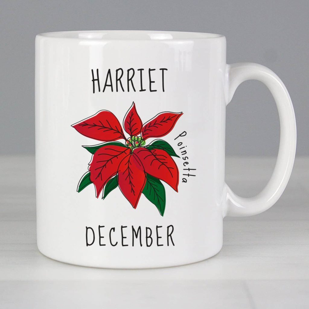 Personalised December Birth Flower - Poinsetta Mug
