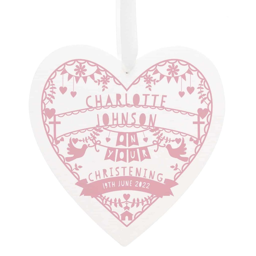Personalised Pink Papercut Style Large Wooden Heart