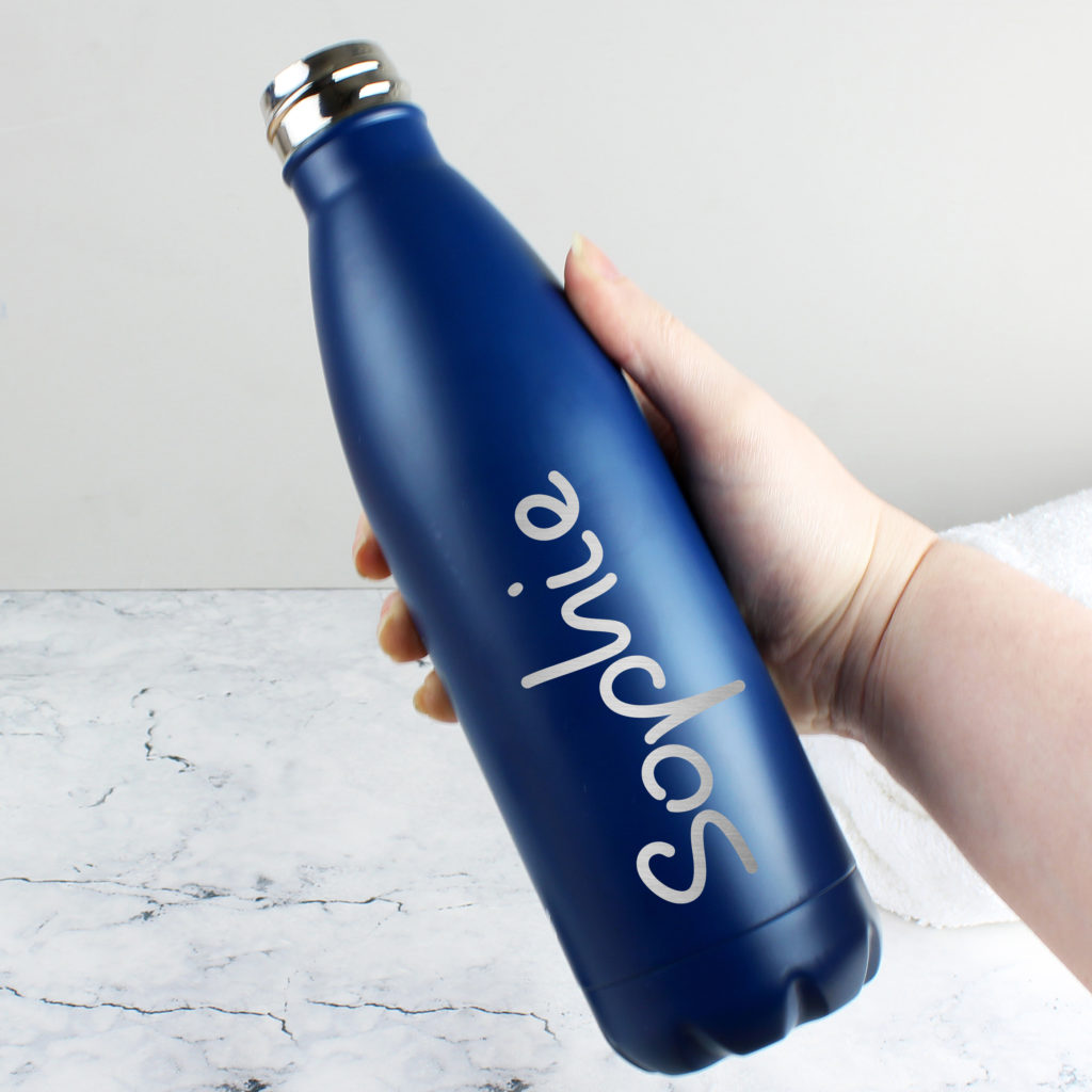 Personalised Name Only Island Blue Metal Insulated Drinks Bottle